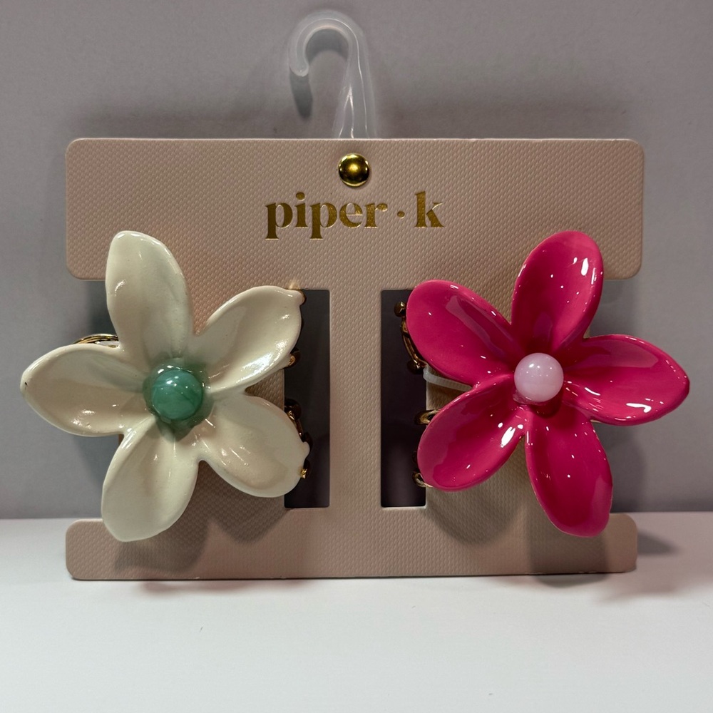 Piper K Floral Hair Claw Clip Set | Pink & Ivory | Gold Tone - NWT